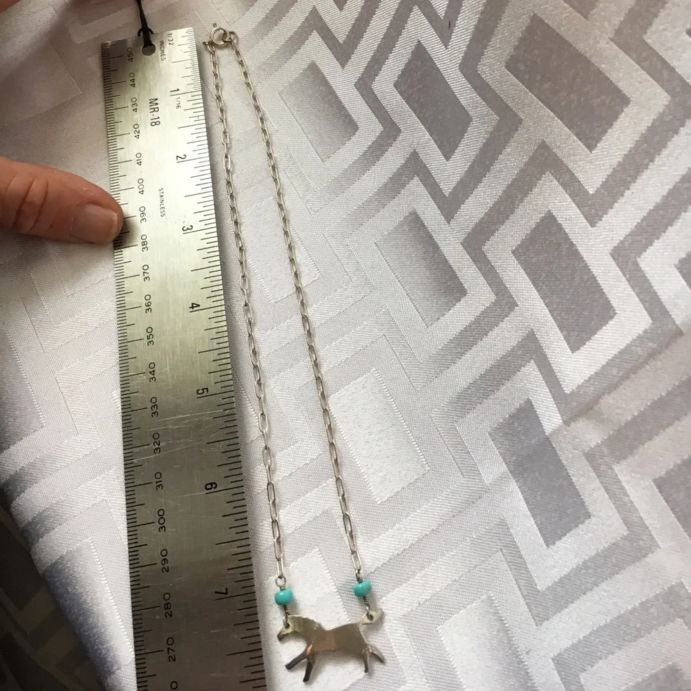 Elegant Silver Necklace with Horse Pendant and Turquoise Accents - Picture 2 of 4